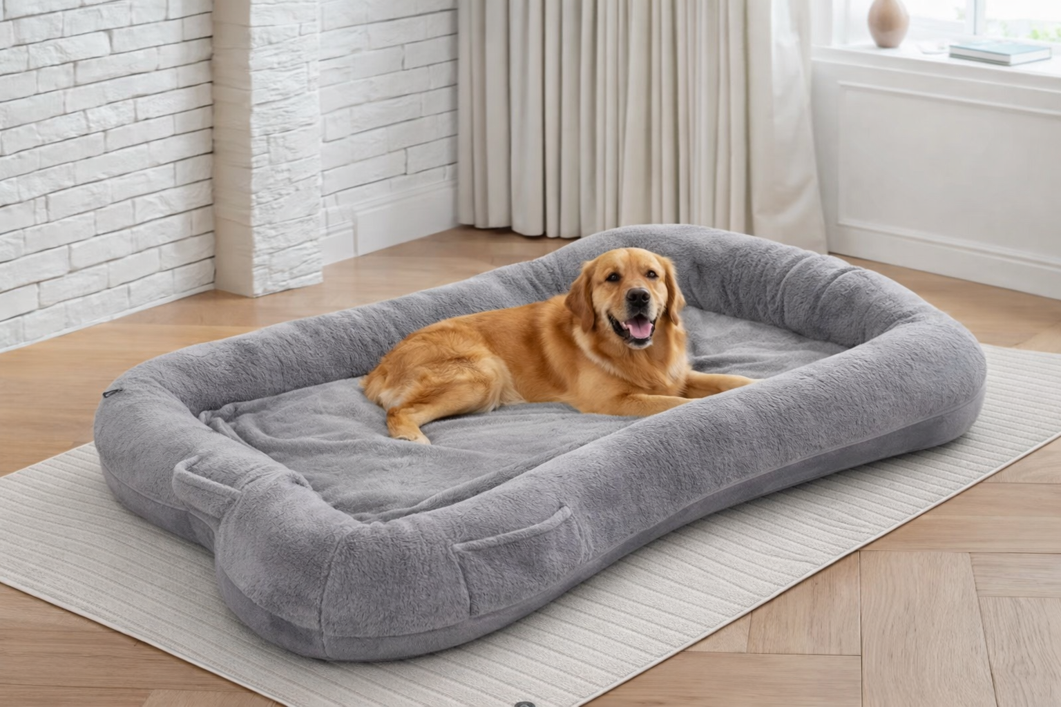 THE PLUFL CozyNest Faux Fur Dog Bed XL